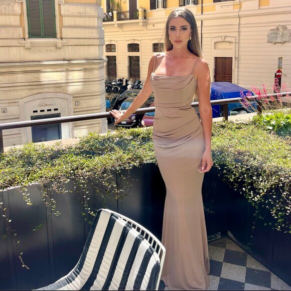 MILENA ALMOND JERSEY CORSET MAXI DRESS Size Small - Picture 5 of 7